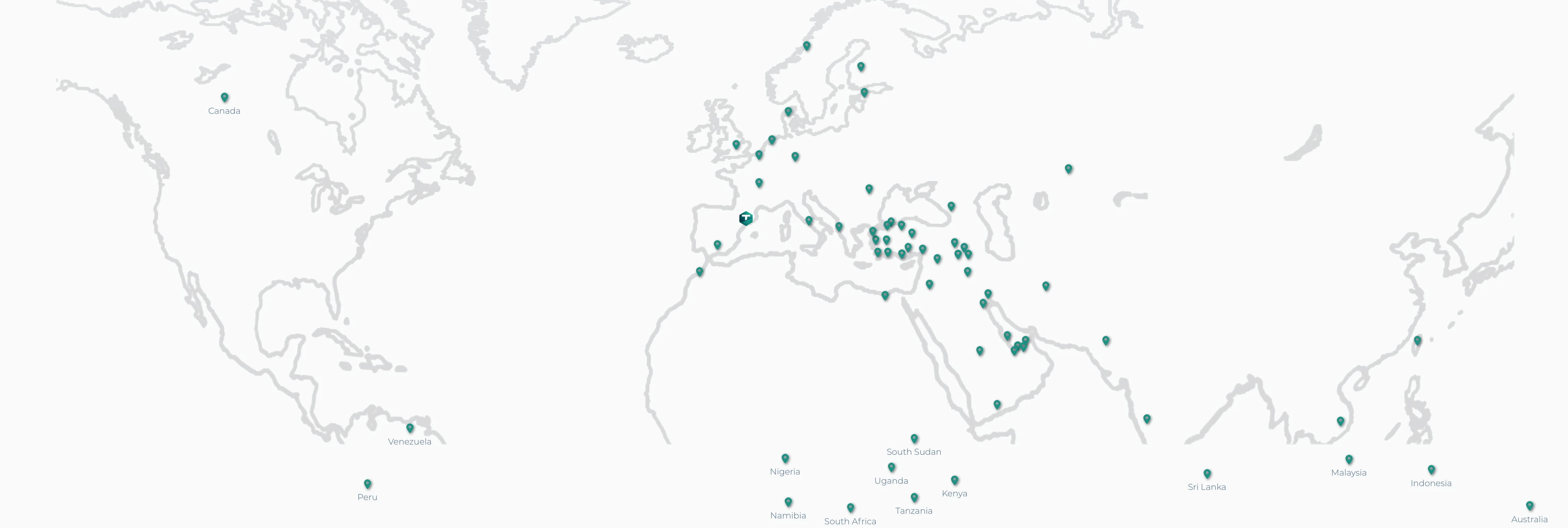 World map showing Tecnovent project locations